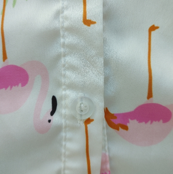 Flamingo Tie-Front Button-Up Blouse - White and Pink - Size Small - Picture 5 of 6